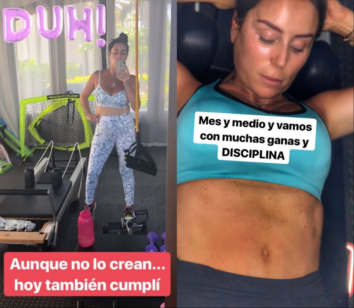 La conductora hace ejercicio para recuperar su figura