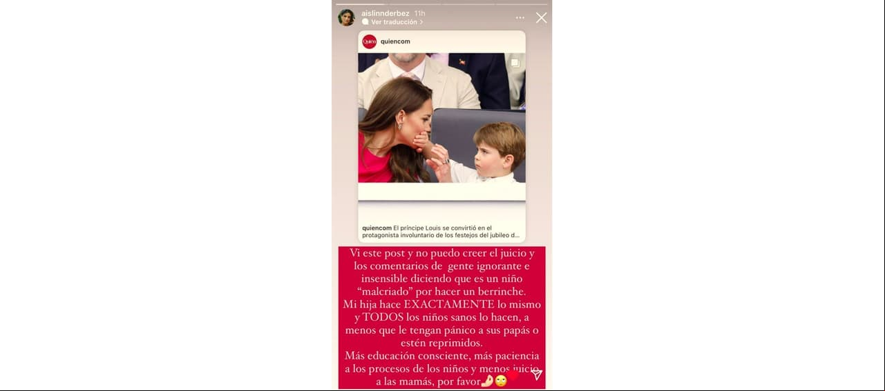 La actriz lamentó las críticas que recibió el comportamiento del príncipe Louis.