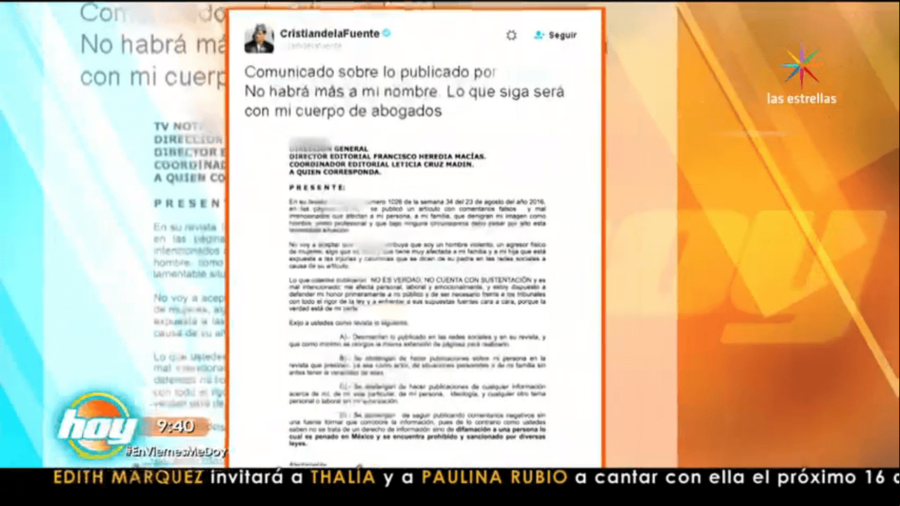 Cristian de la Fuente desmiente maltrato