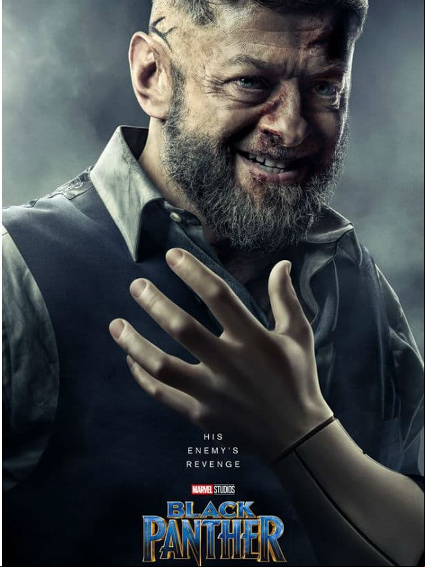Tras aparecer en 'Los Vengadores: La Era de Ultrón' Andy Serkis regresa como Ulysses Klaue, un traficante de vibranium, metal ligero y muy resistente que solo se consigue en Wakanda.