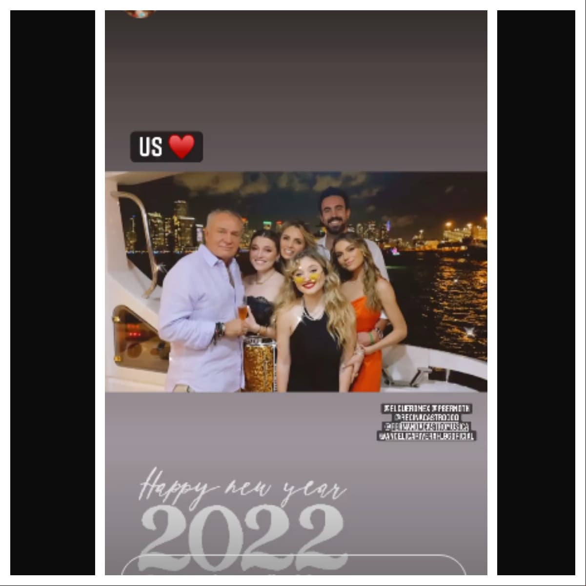 Angélica Rivera junto a "El Güero" y sus tres hija en fiesta de Año Nuevo 2022