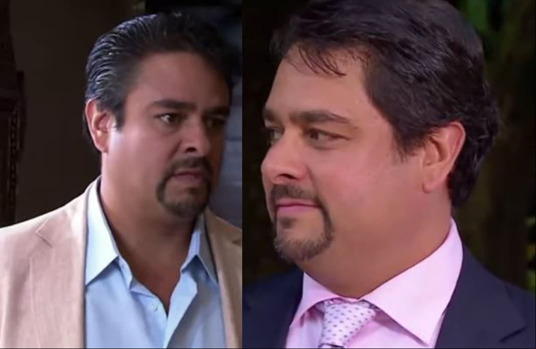 Andrés Gutiérrez también hizo dos personajes iguales en "La sombra de un extraño", donde el gemelo malvado usurpa el lugar de su amoroso hermano con su esposa y sus hijos.