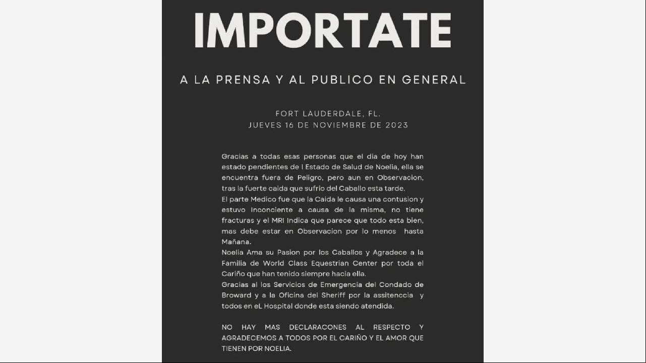 Comunicado sobre la salud de Noelia
