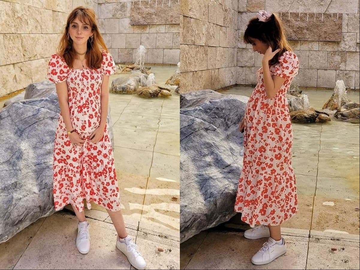 Sin embargo, la actriz de ‘Te acuerdas de mí’ también echó mano de los vestidos y, siguiendo su estilo boho chic, en uno de sus viajes a Estados Unidos se lució en un maxi-vestido floreado.
