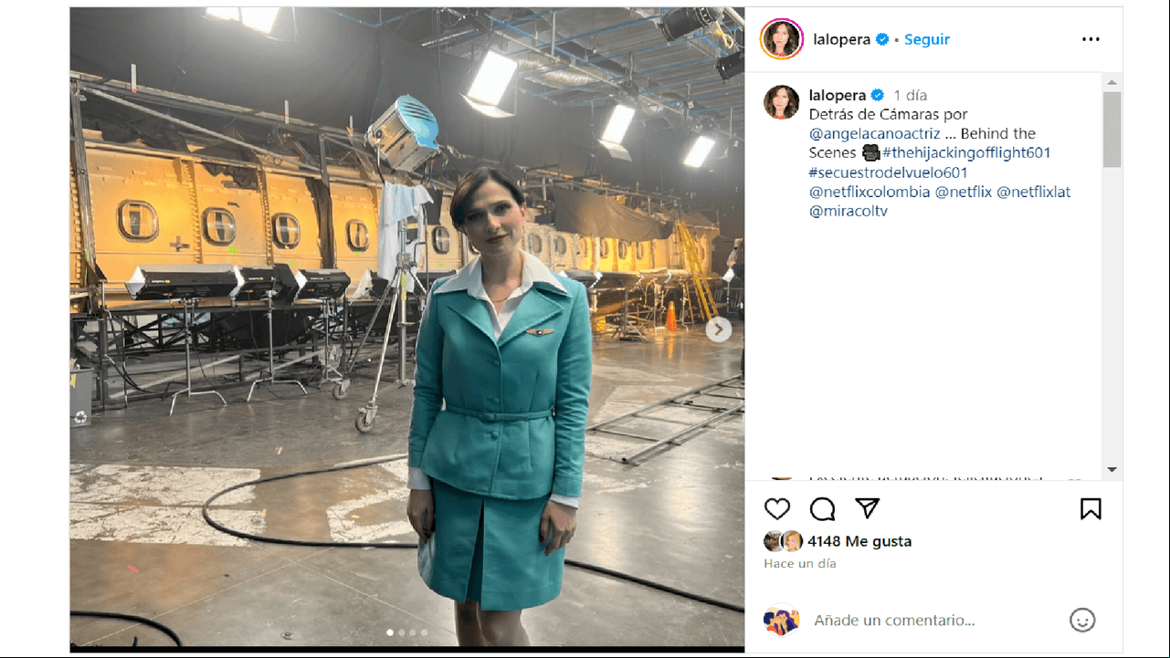 Mónica Lopera, actriz de 'Secuestro del vuelo 601', compartió imágenes en el set de la serie de Netflix.