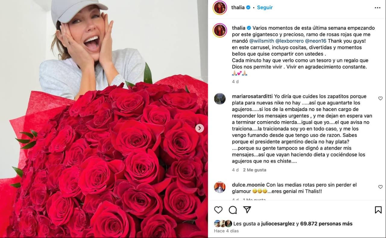 Thalía recibió un elegante ramo de flores del actor Will Smith.