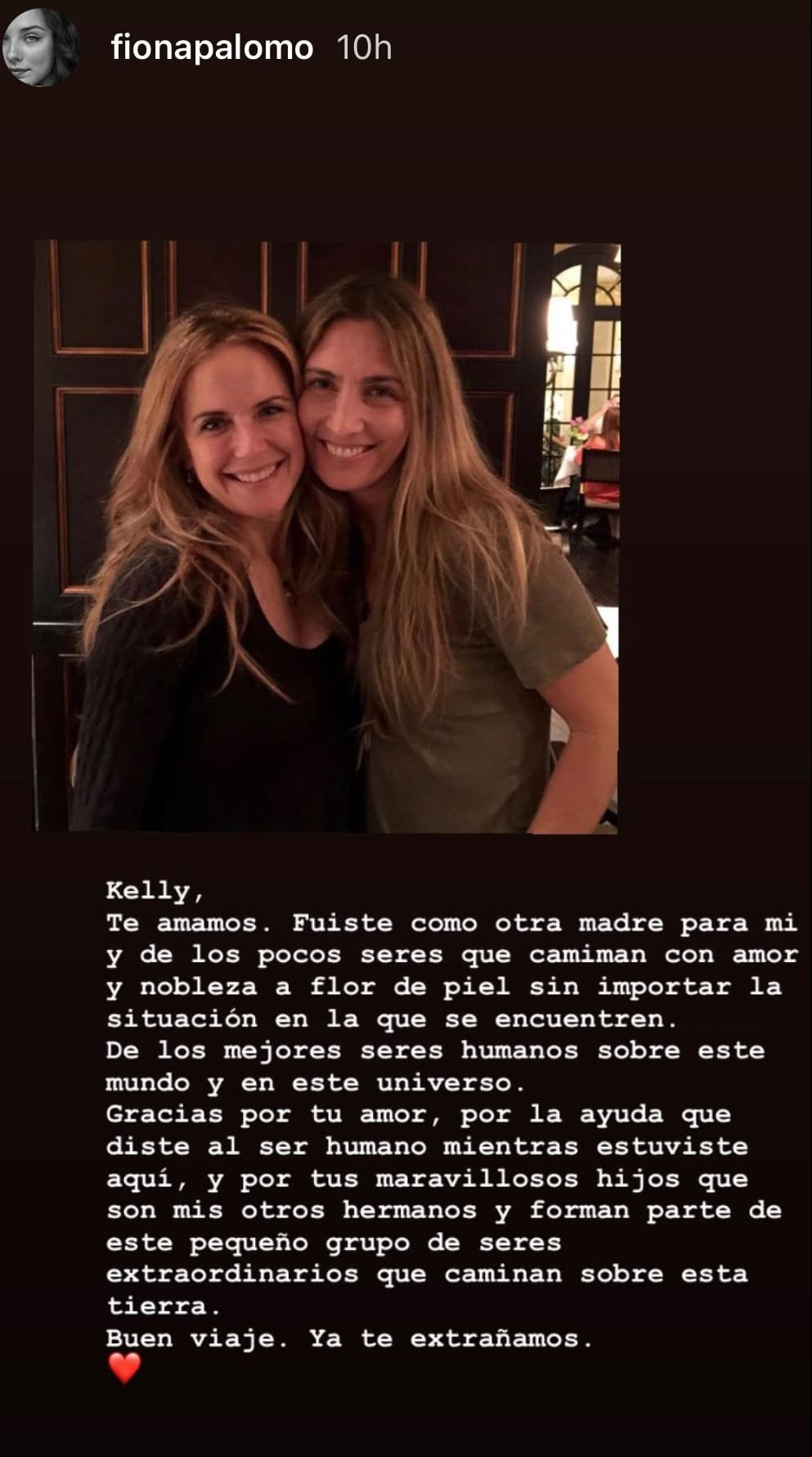 Fiona Palomo se despide de la actriz Kelly Preston.
