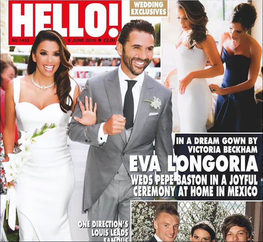 En mayo de 2016, Eva Longoria y José Bastón se casaron en el jardín de la casa que el empresario posee en Valle de Bravo, al oeste de la Ciudad de México. De acuerdo con el portal ¡Hola! México, la pareja invitó a 80 familiares y amigos, entre los que se incluyeron algunas estrellas de Hollywood como Ricky Martin, Mario Lopez y Melanie Griffith; además que el vestido fue diseñado por Victoria Beckham, quien es una gran amiga de la actriz.