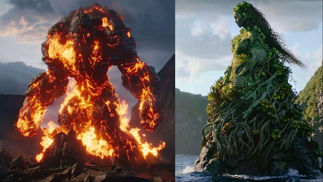 Teka y Te fiti en el supuesto live-action de Moana