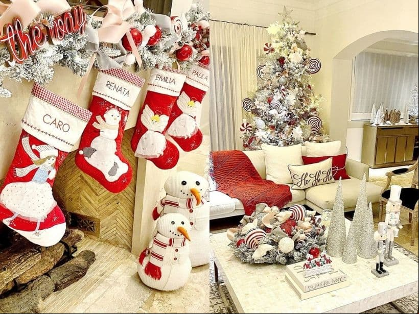 Además, mostró en sus historias de Instagram que al pie de su chimenea había colocado pequeñas botitas navideñas, enormes muñecos de nieve y como centro de mesa una villa y unos enormes soldaditos, muy parecidos a los del Cascanueces.