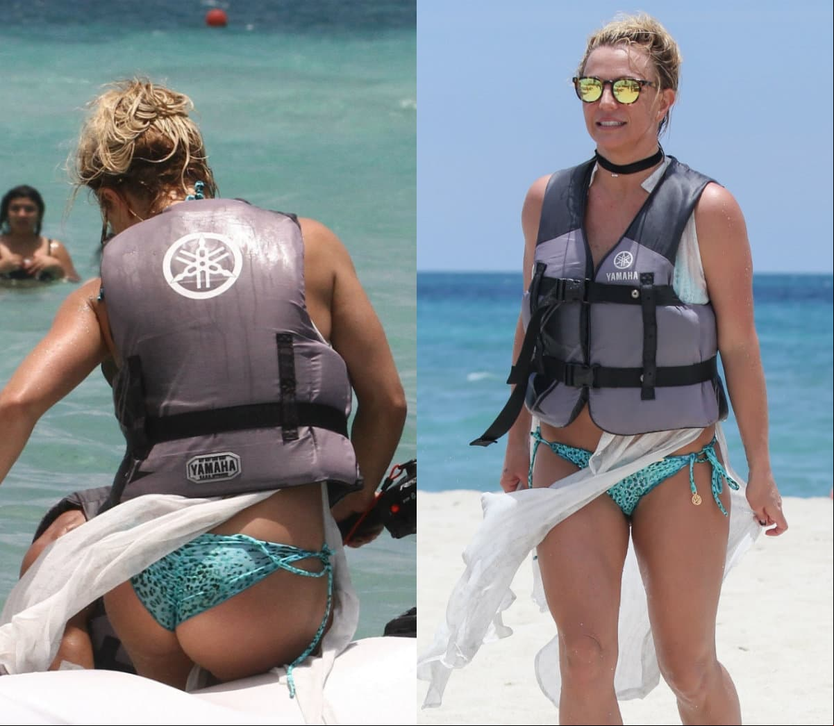 La cantante Britney Spears fue captada acomodándose el bikini en las playas de Miami