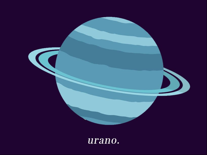 URANO: Representa la independencia, la rebelión y la revolución. La búsqueda y el afán por lo nuevo y lo original. Vinculado con los movimientos repentinos, los impulsos y todo aquello que sea impredecible. Fuerzas destructivas, que, a su vez, son creativas. Palabra clave: transformación. Signo asociado: Acuario.