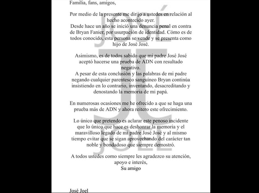 José Joel lanza comunicado sobre la demanda contra Manuel José