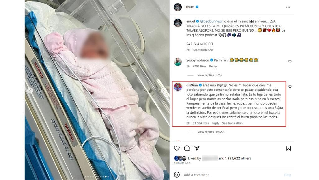 Anuel publicó una foto de Cattleya y Tekashi arremetió en su contra