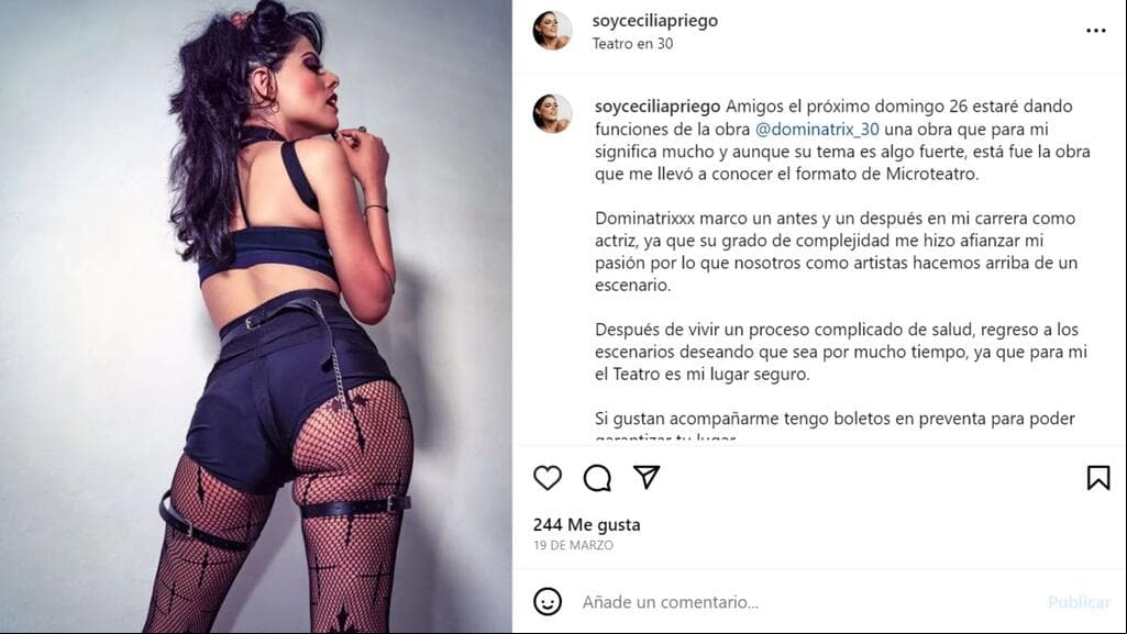 Así anunció Cecilia Priego su regreso al teatro en marzo pasado.