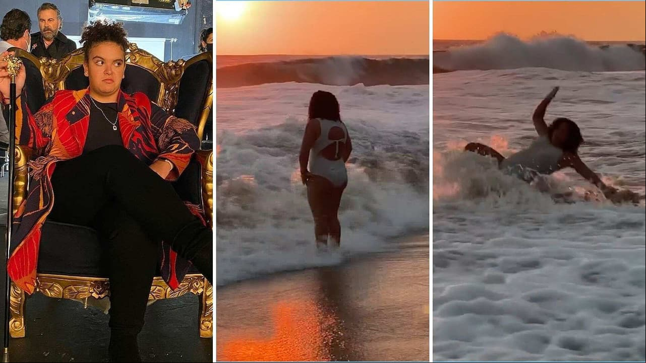 Lucerito Mijares sufre tremenda caída en plena sesión de fotos frente al mar