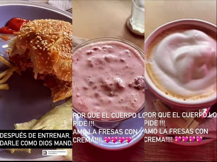 Tras horas de entrenamiento, Inés Gómez Mont disfrutó de una hamburguesa, fresas con crema y un delicioso capuchino.