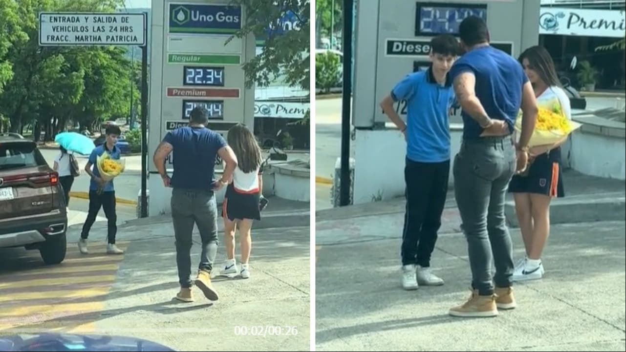 Joven regala flores a la chica que le gusta frente a su papá musculoso: "Se le borró la sonrisa"