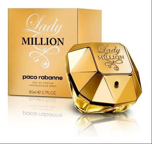 Million Lady de Paco Rabanne: "Este es uno de los perfumes que más disfruto oler, de los que más recomiendo porque es una delicia completamente. Tiene la triara femenina perfecta, pues tiene frambuesa (fruto rojo), la lima o limón amarillo, (cítrico) y lleva miel (toque dulce). Además, tiene gardenia, jazmín, maderas y ámbar".