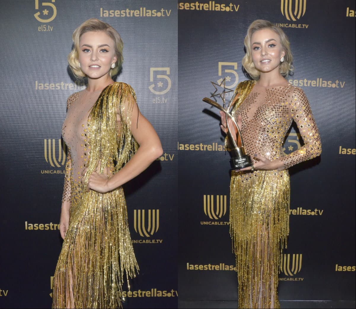 Angelique Boyer desfiló por la alfombra roja de los Premios TVyNovelas con el vestido al revés, error por el que lució un pronunciado escote.