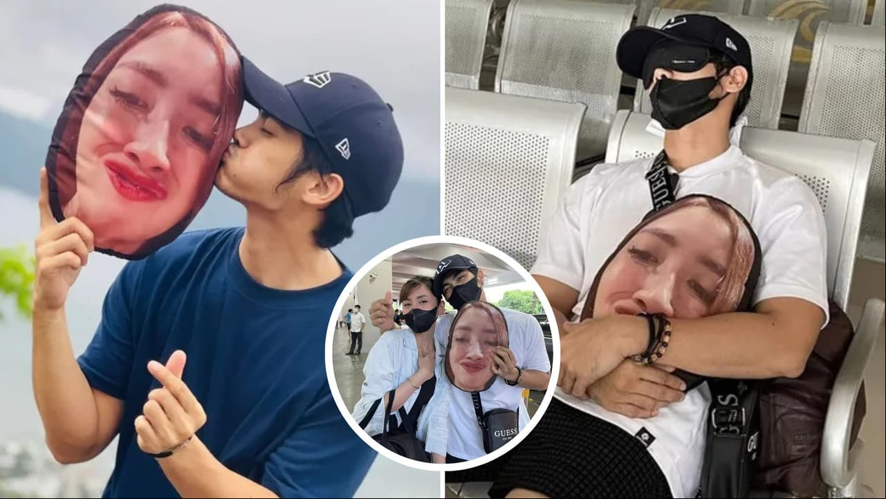 Hombre se va de vacaciones con almohada del rostro de su esposa: ella canceló de último momento