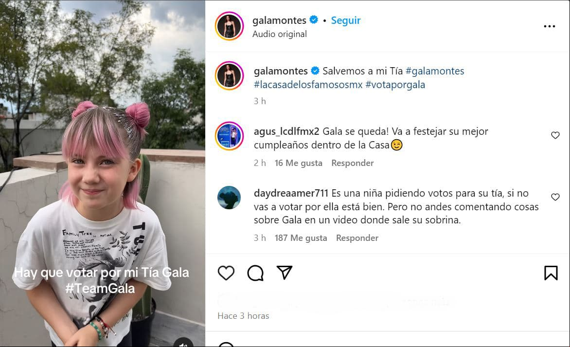 Sobrina de Gala Montes sube video a sus redes sociales