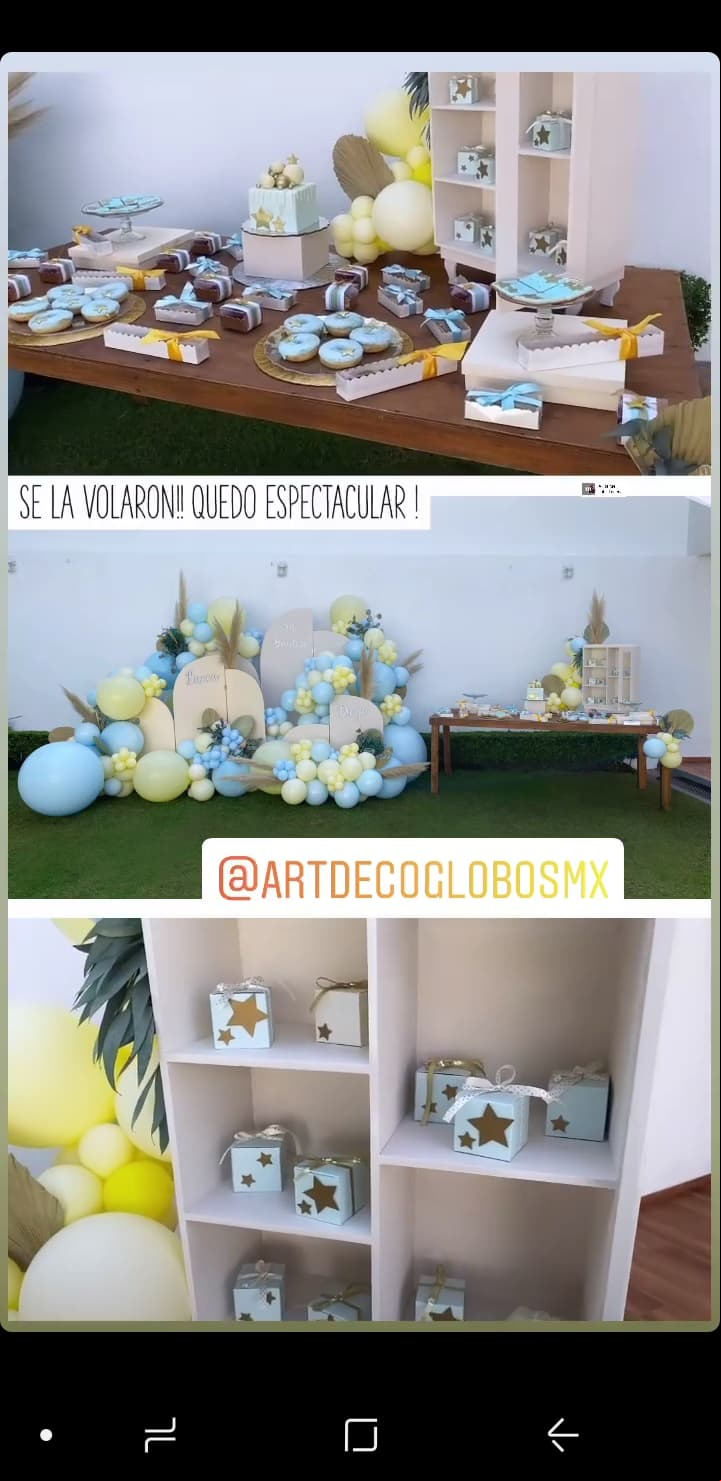 Contó con meses de dulces, donde había desde brownies hasta donas todas decoradas con motivos en dichos colores y con los nombres de los festejados: Diego y Lucca