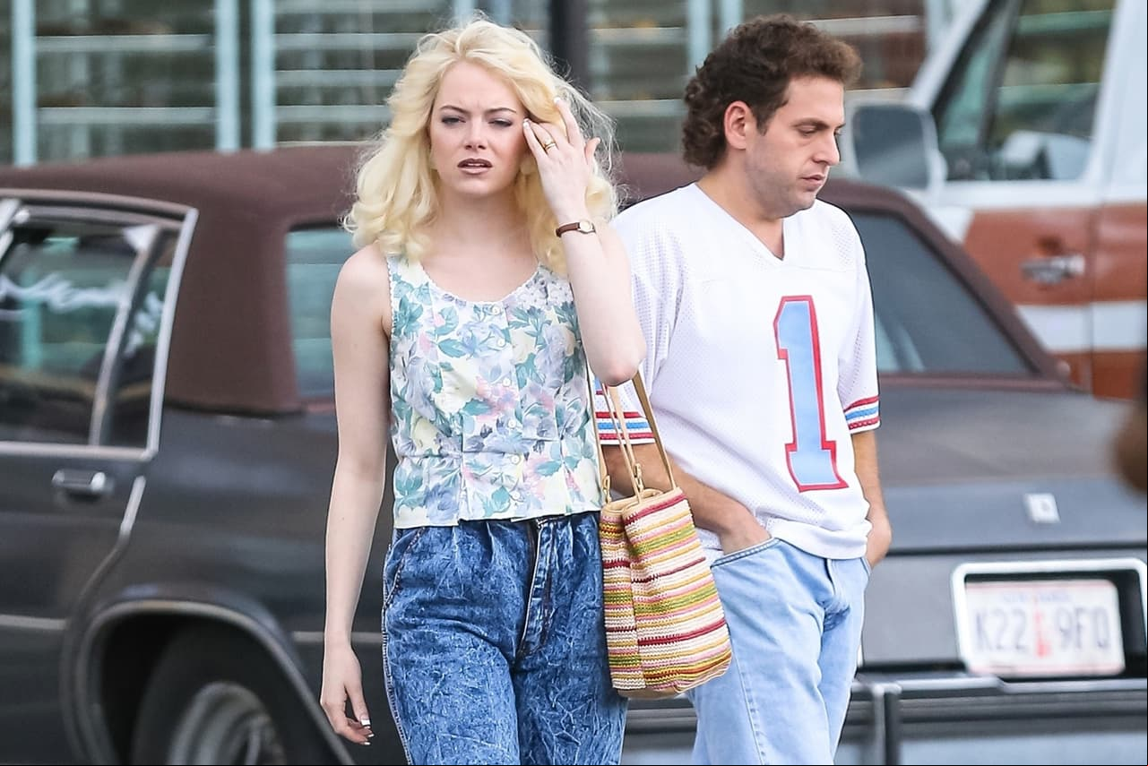 Jonah Hill y Emma Stone en las grabaciones de la serie 'Maniac'