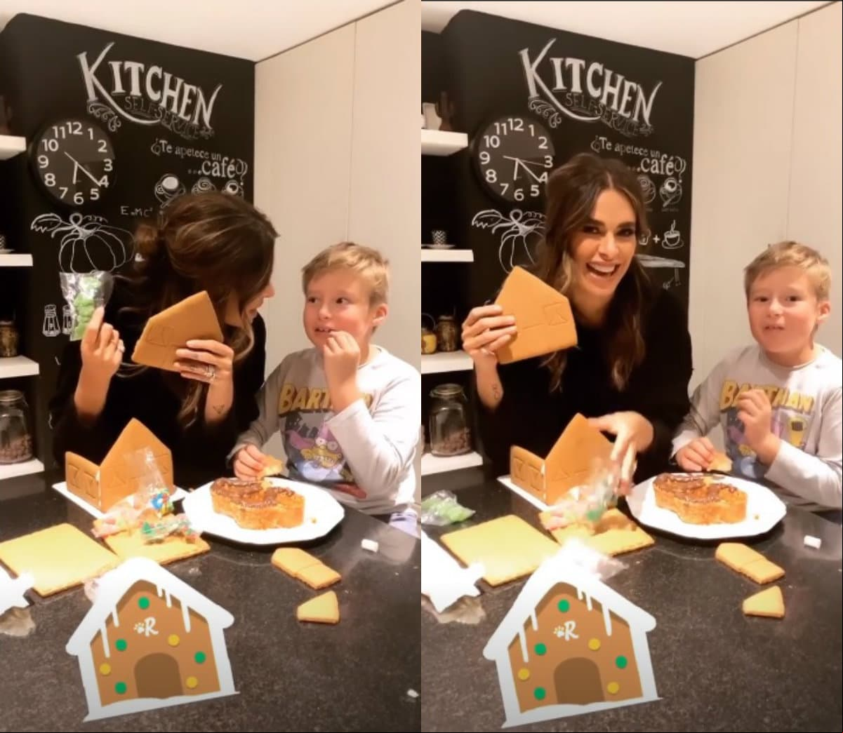 Galilea Montijo se puso a decorar una casa de jengibre con su hijo Mateo