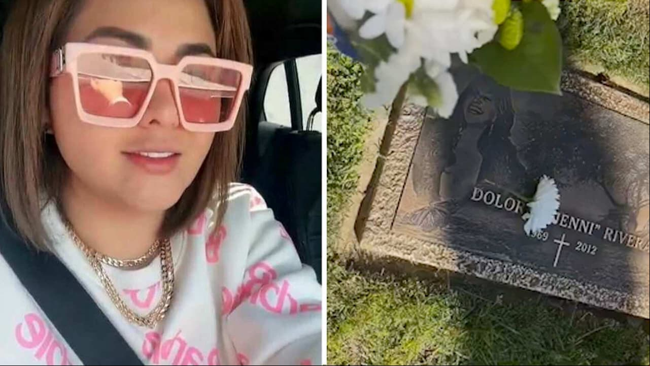 Gomita se quiebra al visitar la tumba de Jenni Rivera