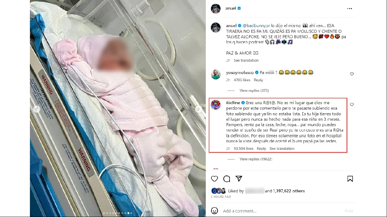 Anuel publicó una foto de Cattleya y Tekashi arremetió en su contra.