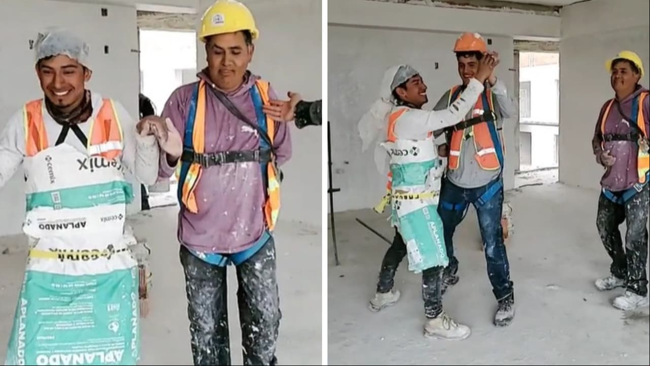 Albañiles bailan 'Tiempo de vals' de Chayanne en plena construcción: uno hasta usó "vestido"