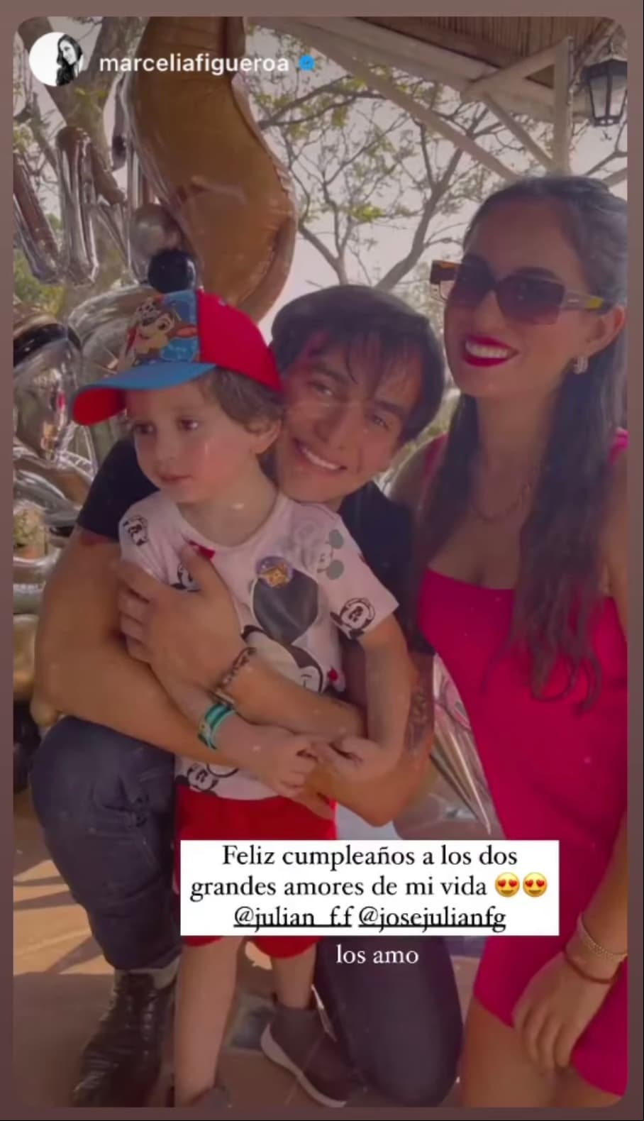 A través de las historias del único hijo de Maribel Guardia, también se pudo ver que una de las asistentes a la fiesta fue Marcelia Figueroa, una de las hijas de Joan Sebastian, y quien adora a su medio hermano y a su sobrino, pues los calificó como "los dos grandes amores de mi vida".