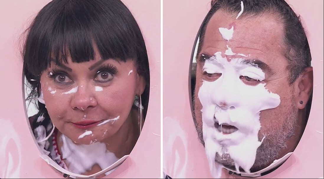 Olga Sana y 'El Borrego' Nava terminaron llenos de merengue al jugar pastelazo