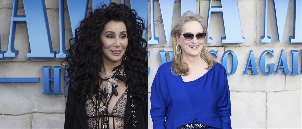 Cher y Meryl Streep en la alfombra roja de 'Mamma Mia! - Vamos Otra Vez'