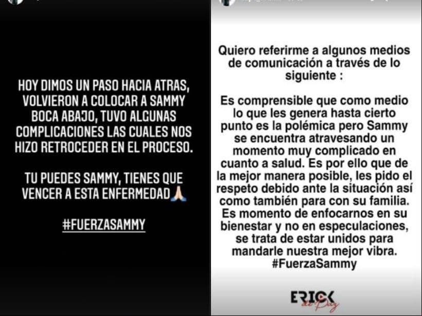 Erick de Paz, representante de Sammy, informó complicaciones en el proceso de recuperación del comediante.