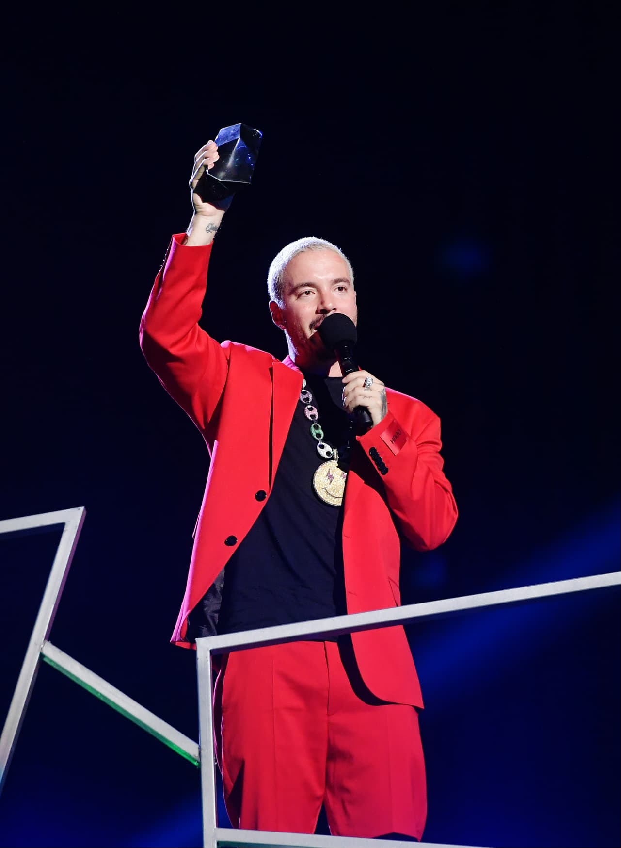MEXICO CITY, MEXICO - MARCH 05: J Balvin accepts award for 'Artista Más Compartido' onstage during the 2020 Spotify Awards at the Auditorio Nacional on March 05, 2020 in Mexico City, Mexico. (Photo by Matt Winkelmeyer/Getty Images for Spotify)